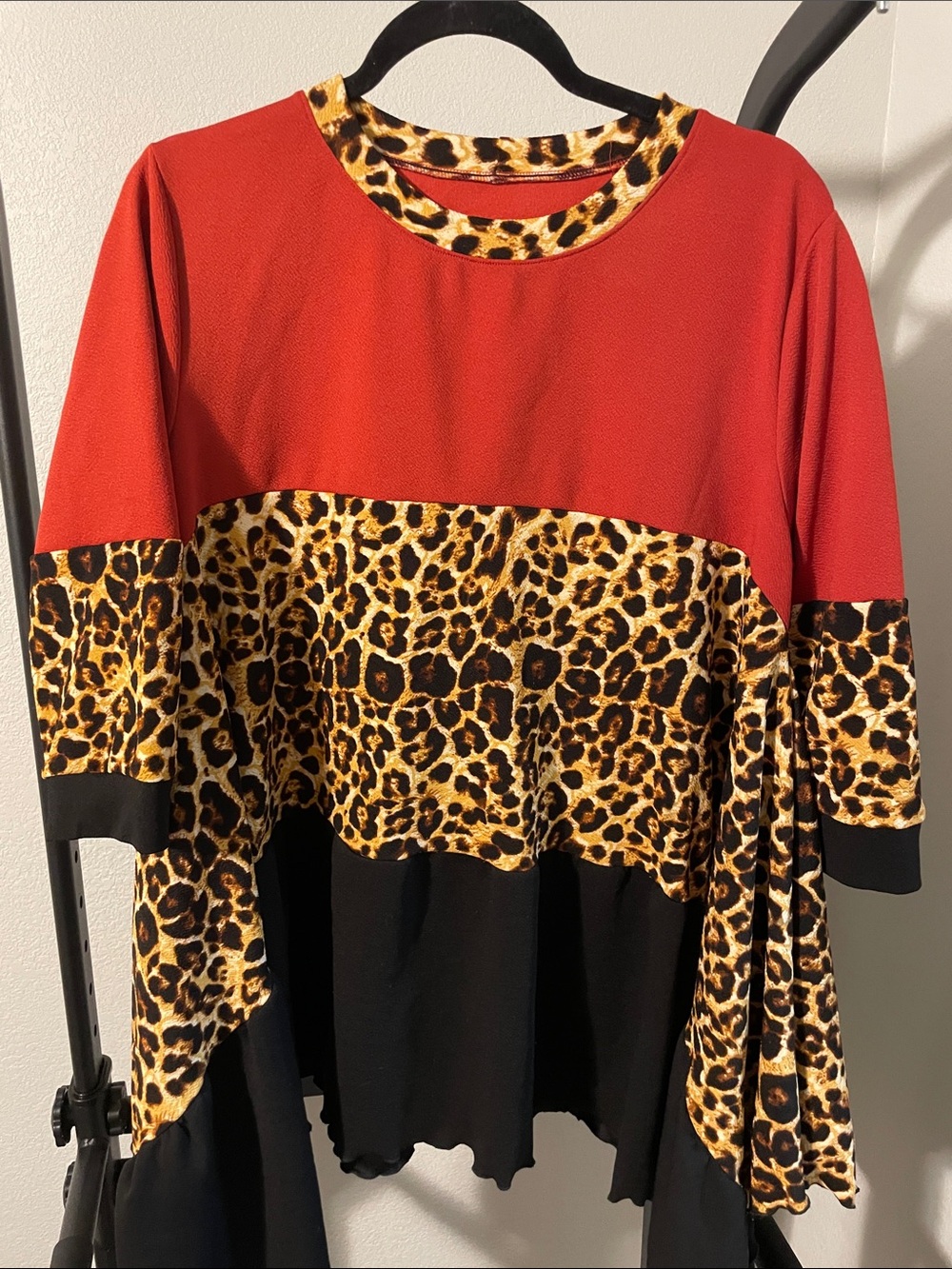 Orange + Leopard Colorblock Tunic Top